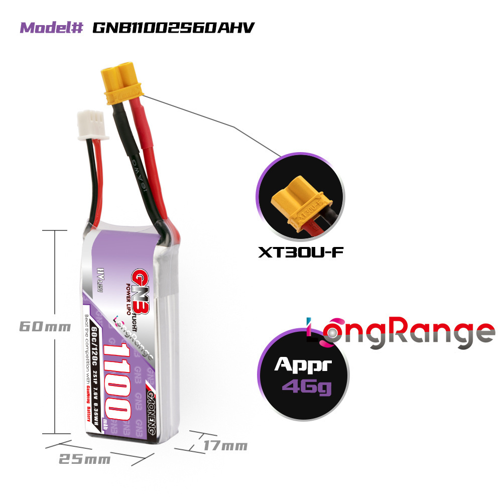 GNB 1100mAh 2S 3S 4S 6S 60C/12 - đánh giá và giá Drone Battery 3S