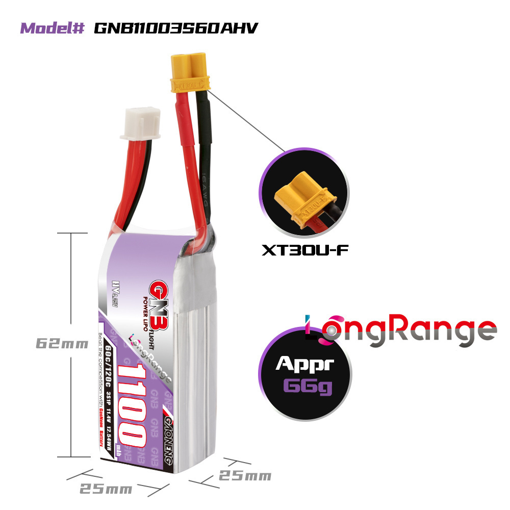 GNB 1100mAh 2S 3S 4S 6S 60C/12 - đánh giá và giá Drone Battery 3S